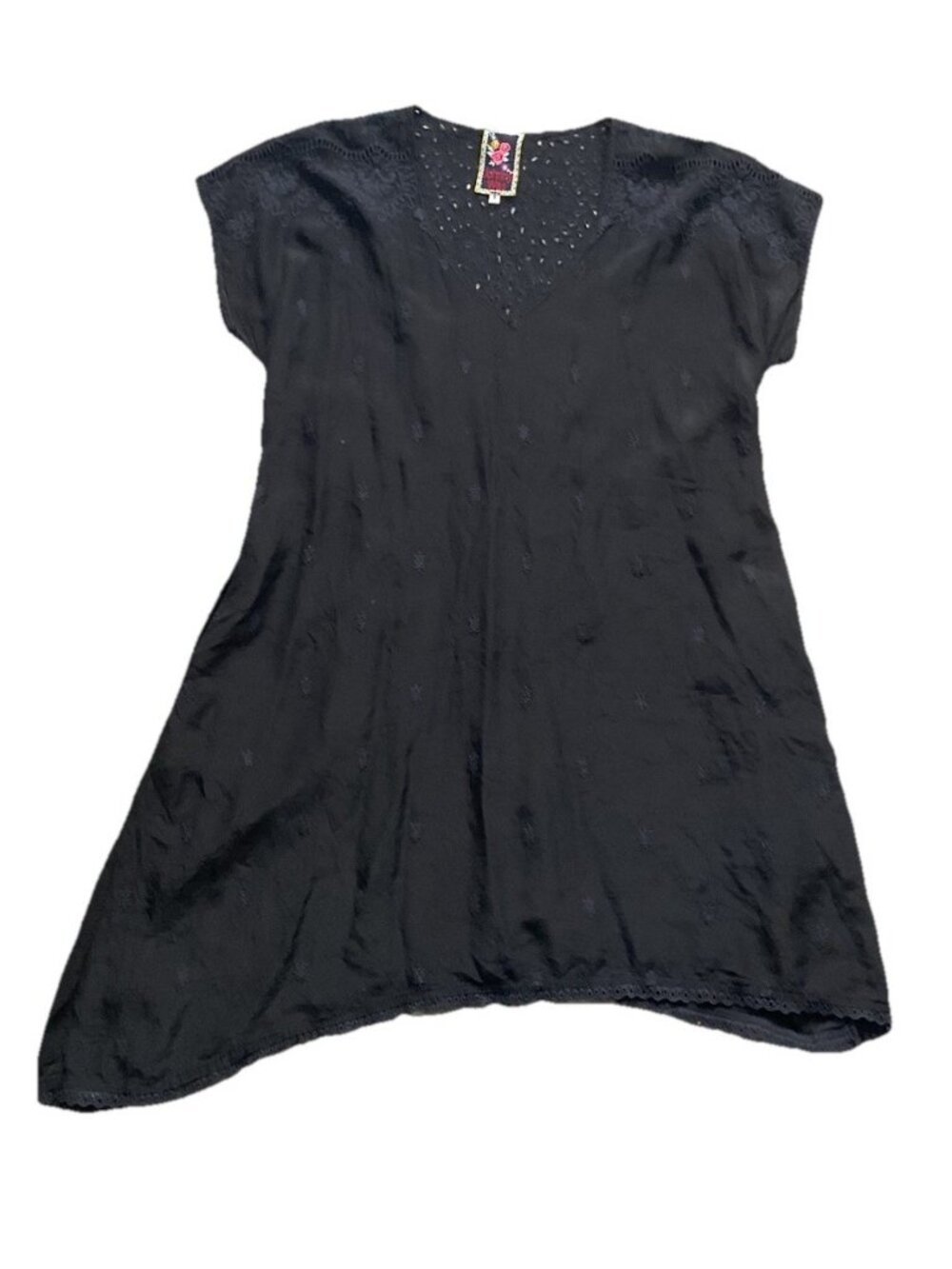Johnny Was Black Embroidered Tunic Dress Eyelet Lace Boho Cupra S